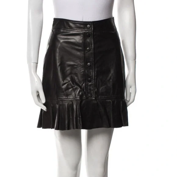 Ganni Rhinehart Lamb Leather Mini Snap On Skirt Size Small - Picture 2 of 9
